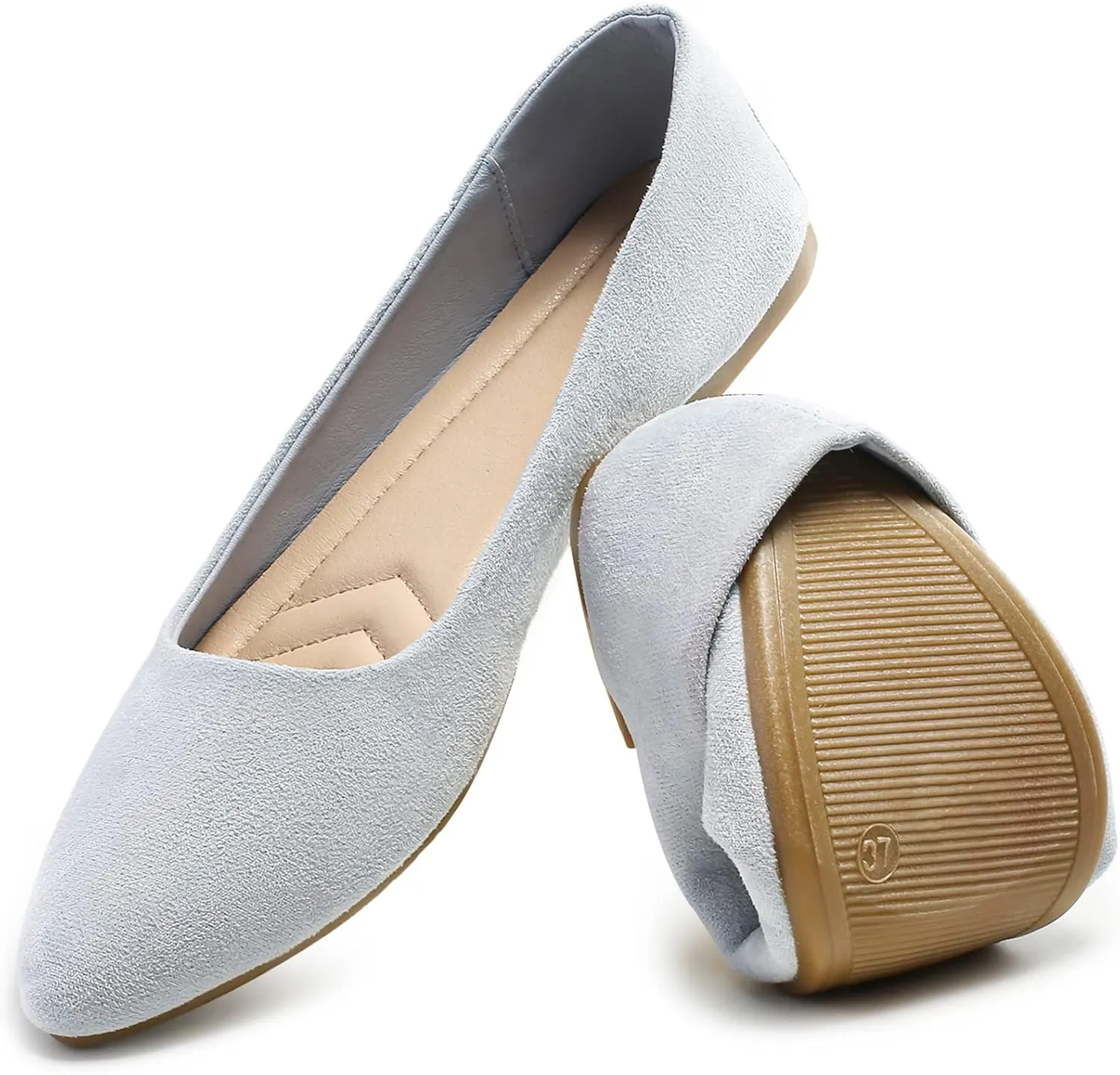 HEAWISH Women’s Black Flats Shoes Comfortable Suede Pointed Toe Slip On Casual Ballet Flats Dress Shoes Nude Flats