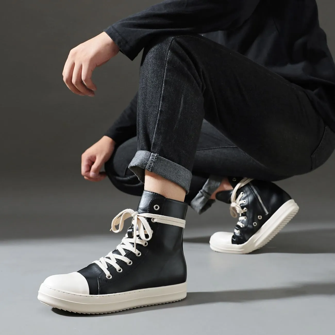 High Top Sneakers for Men Comfortable Platform Shoes with Zipper Walking Shoes