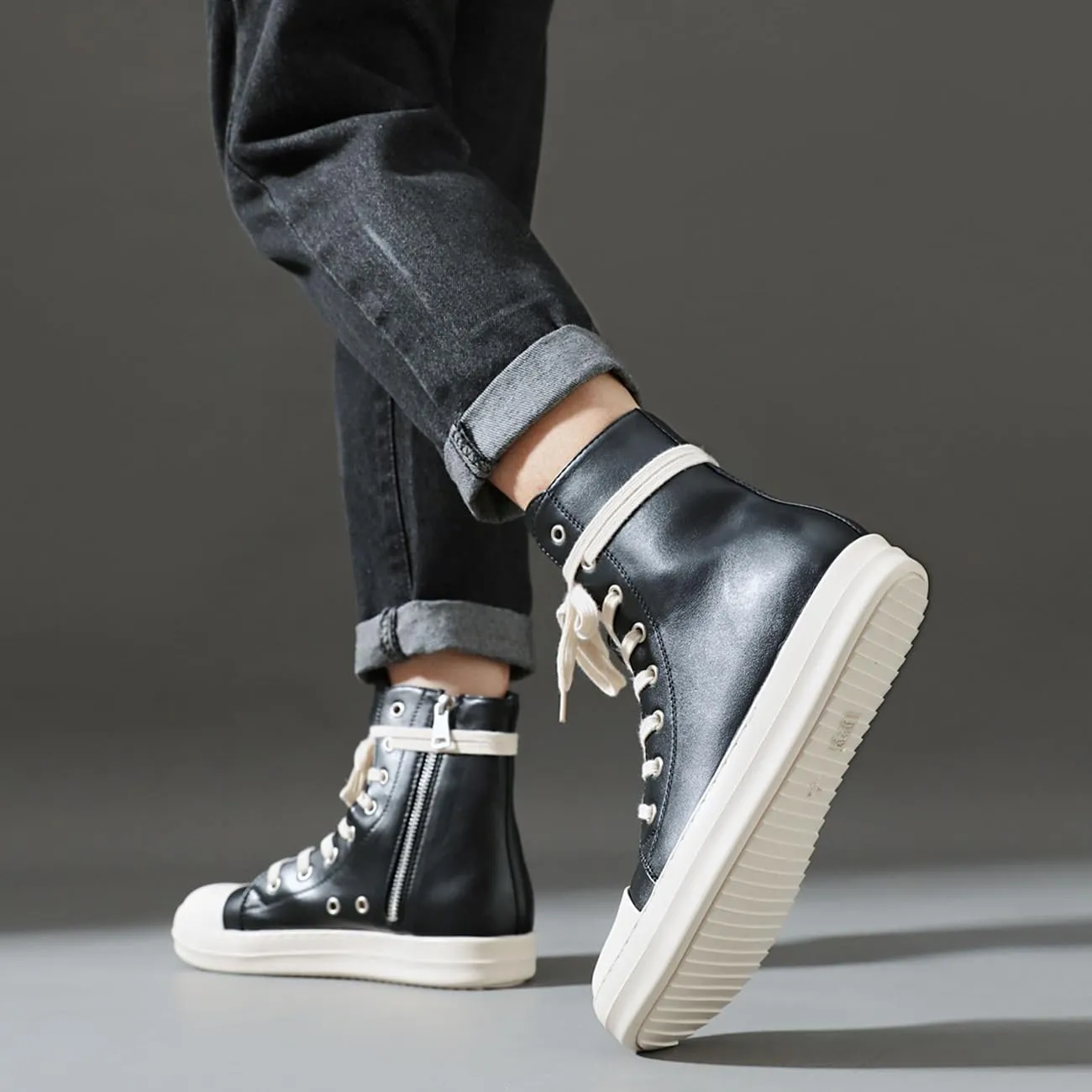 High Top Sneakers for Men Comfortable Platform Shoes with Zipper Walking Shoes