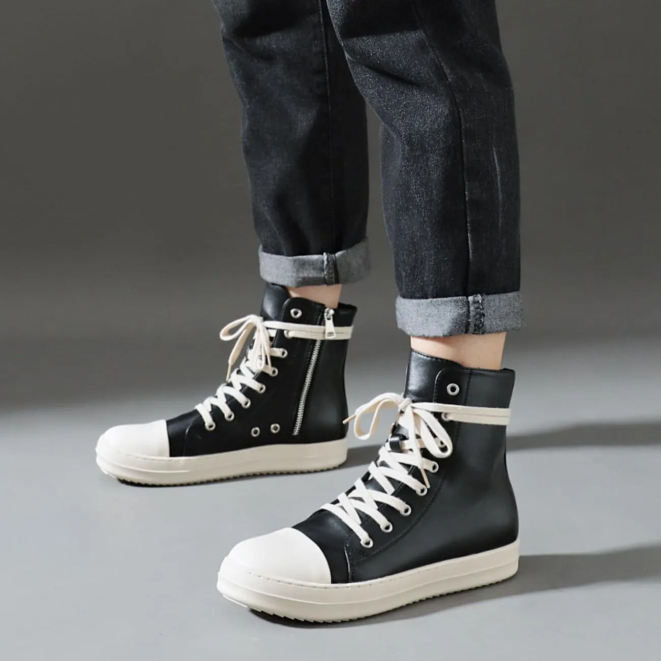High Top Sneakers for Men Comfortable Platform Shoes with Zipper Walking Shoes