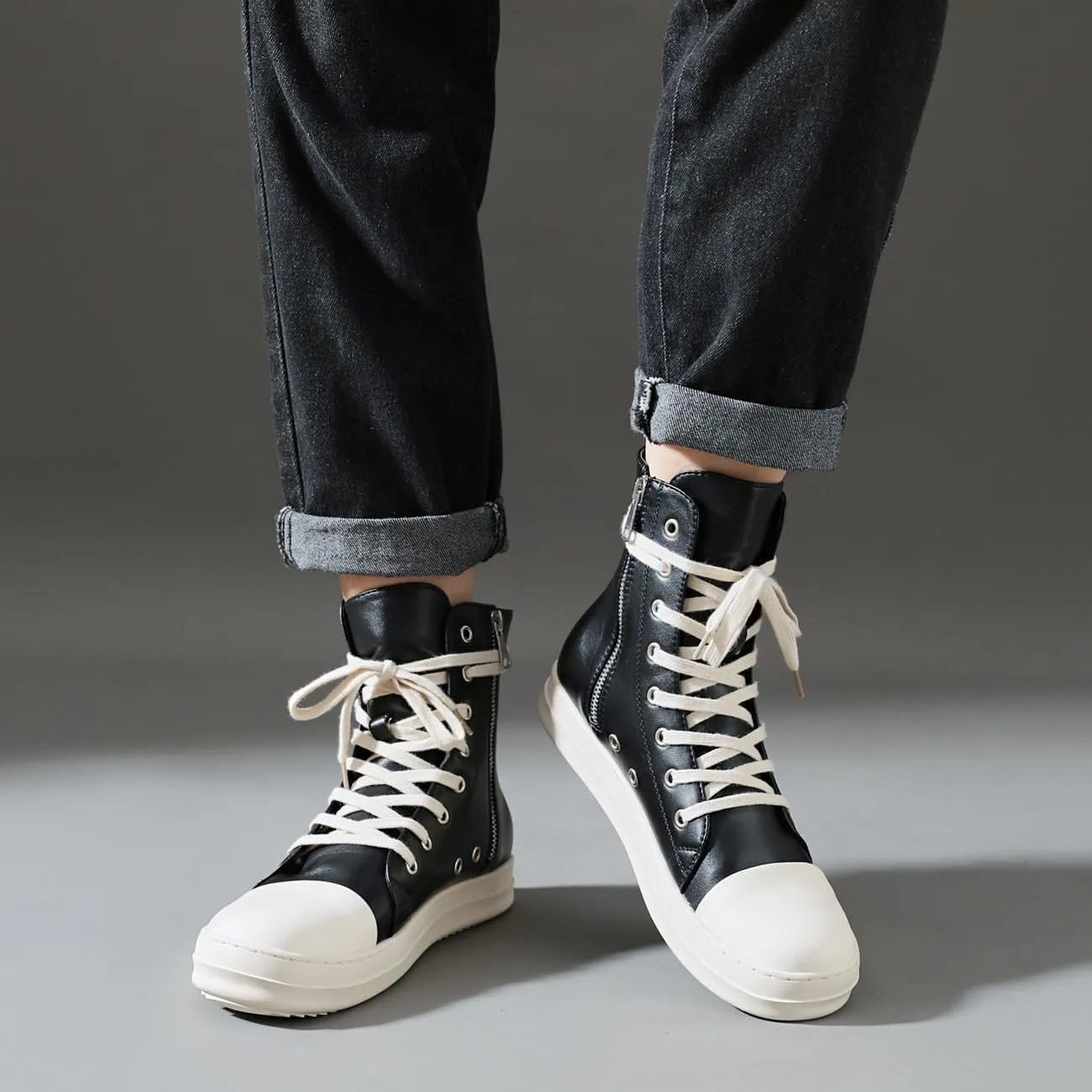 High Top Sneakers for Men Comfortable Platform Shoes with Zipper Walking Shoes