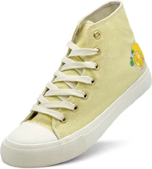 High Top Sneakers for Women Canvas Shoes Fruits Embroidery High Tops Women Casual Shoes Lace Up Fashion Sneakers