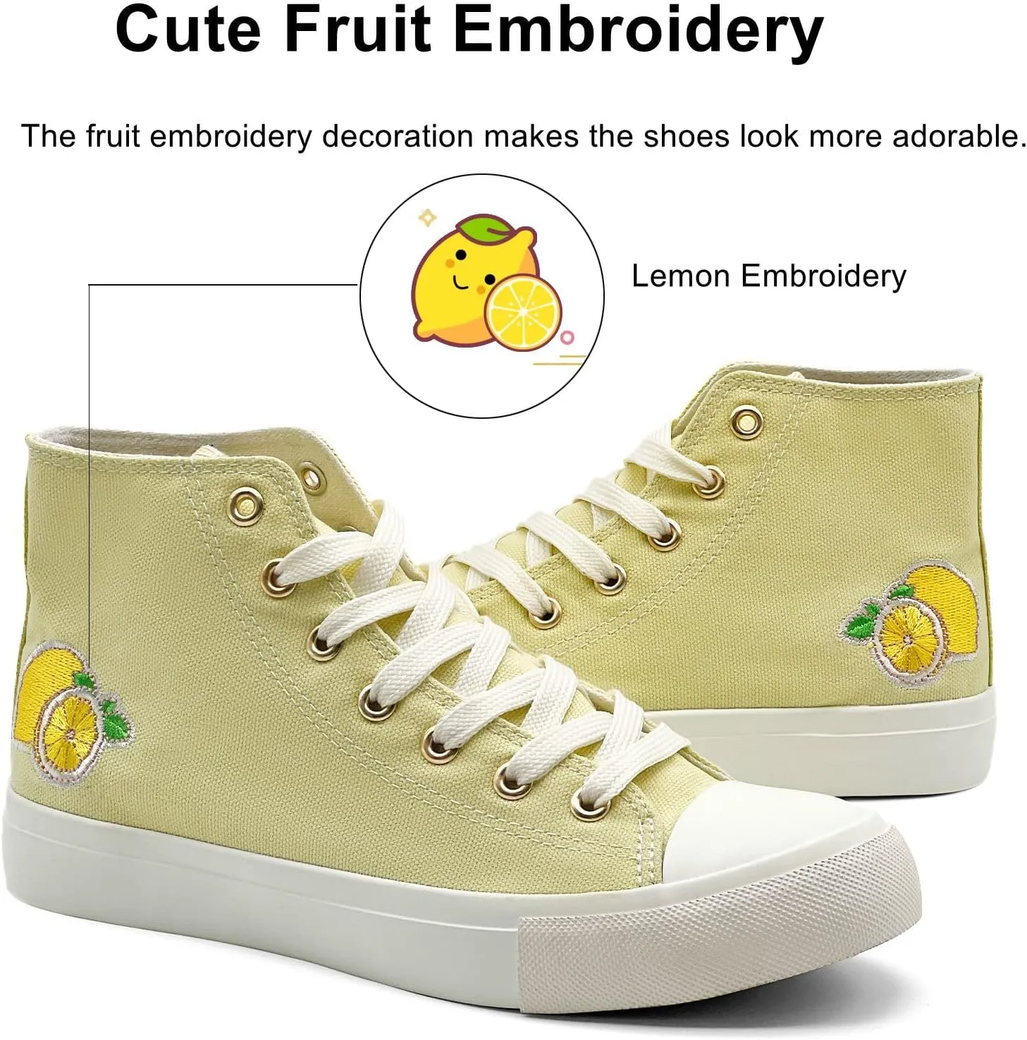 High Top Sneakers for Women Canvas Shoes Fruits Embroidery High Tops Women Casual Shoes Lace Up Fashion Sneakers