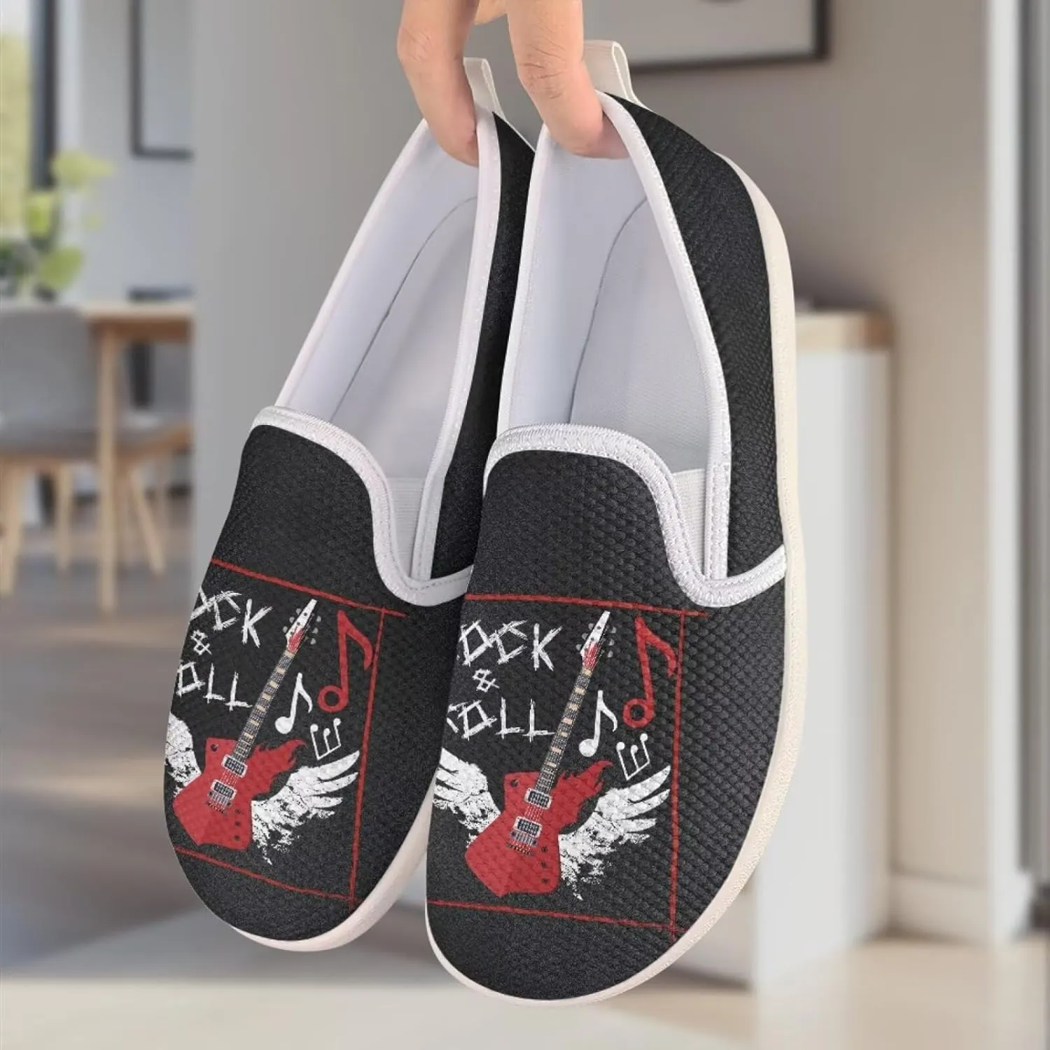 Howilath Art Musical Notes Mesh Shoes Women Casual Sport Shoes Anti-Skid Running Sneakers with EVA Sole