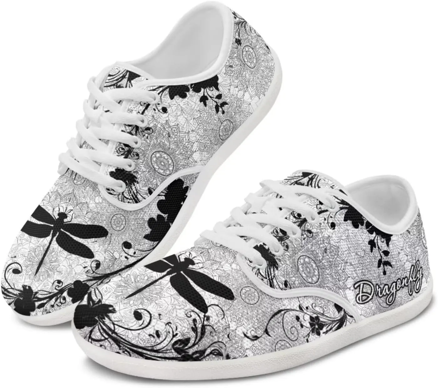 Howilath Boho Mandala Animal Women Barefoot Shoes Casual Shoes Lace up Loafers Running Sneaker with EVA Sole