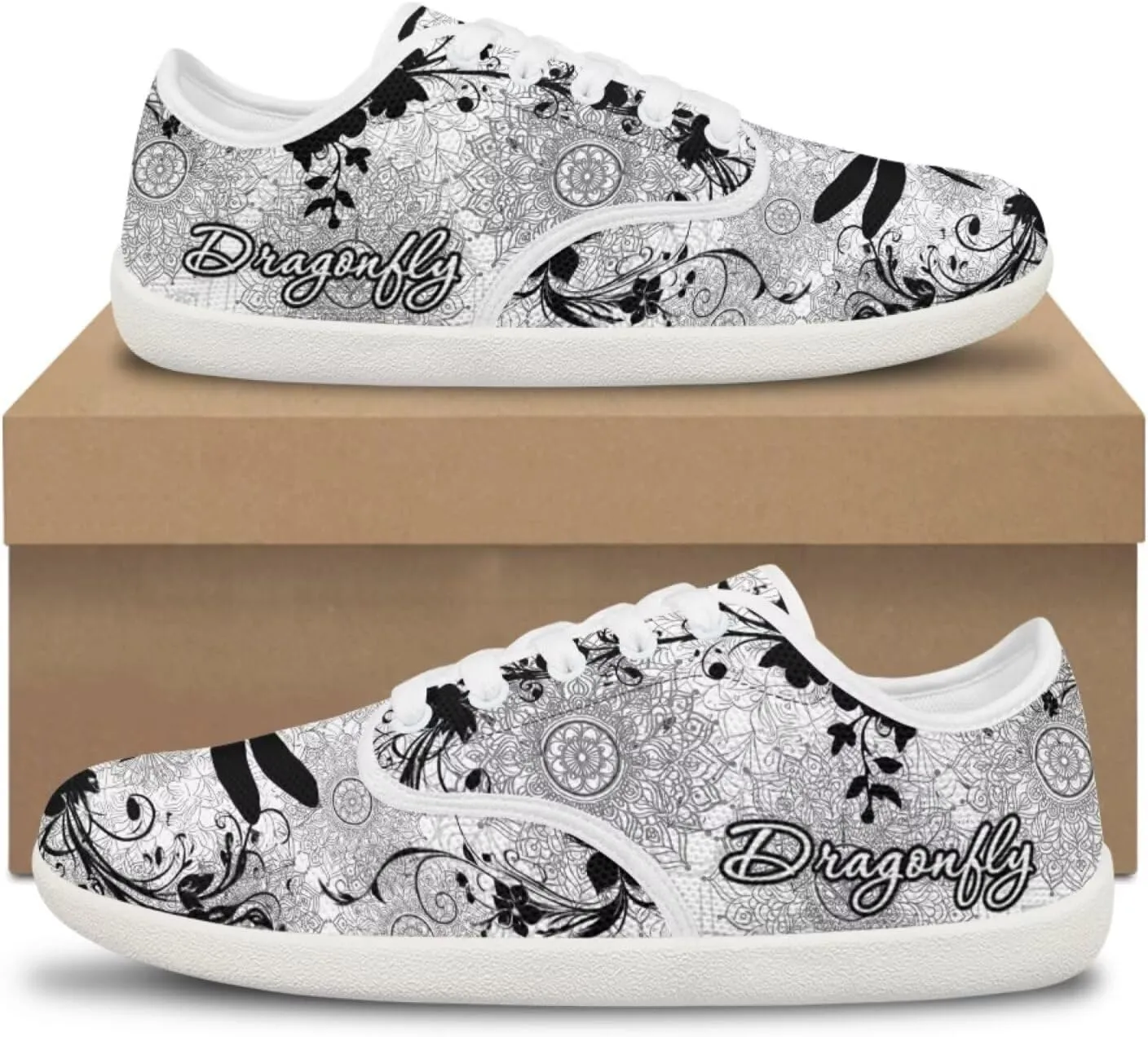 Howilath Boho Mandala Animal Women Barefoot Shoes Casual Shoes Lace up Loafers Running Sneaker with EVA Sole