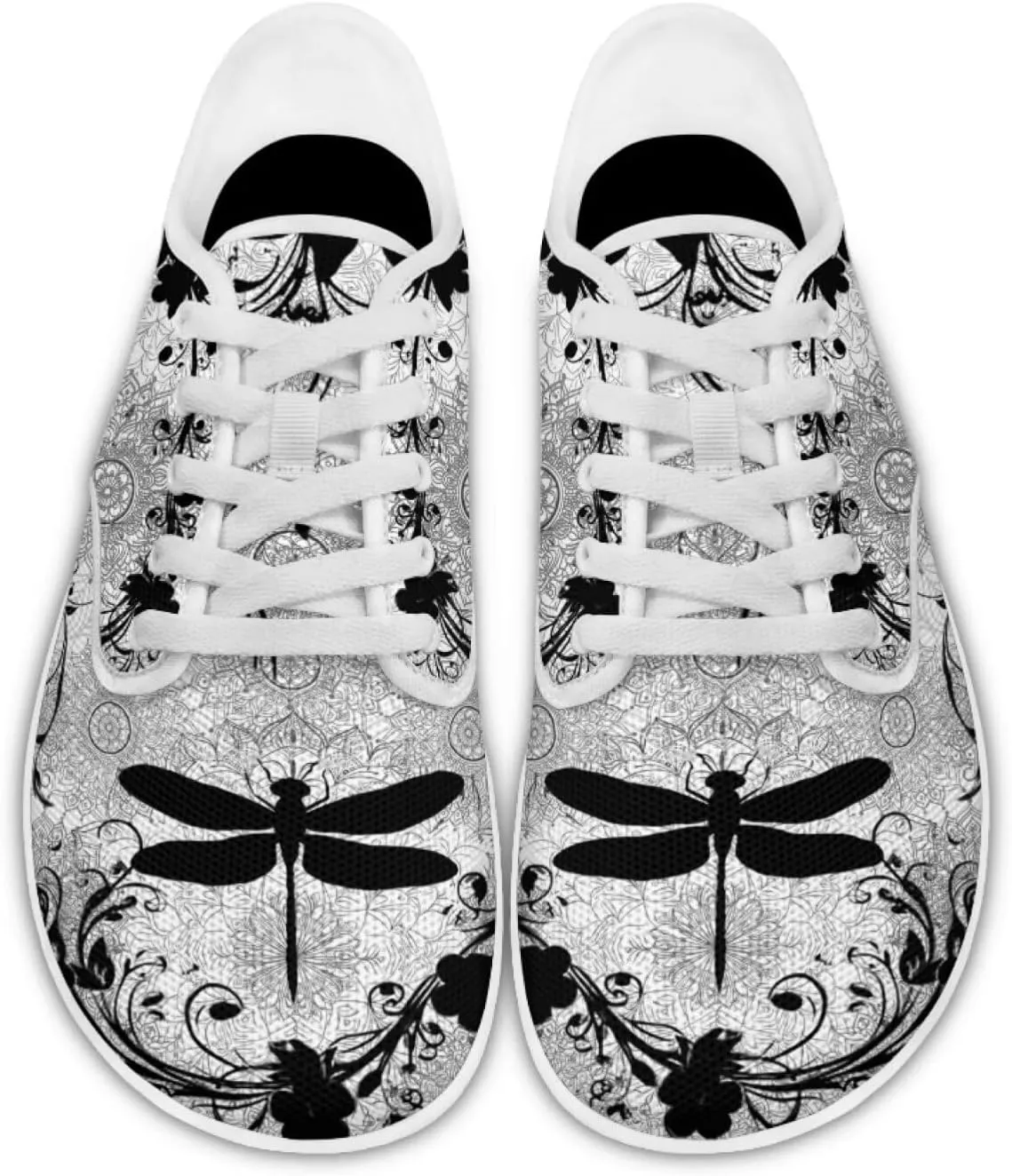 Howilath Boho Mandala Animal Women Barefoot Shoes Casual Shoes Lace up Loafers Running Sneaker with EVA Sole