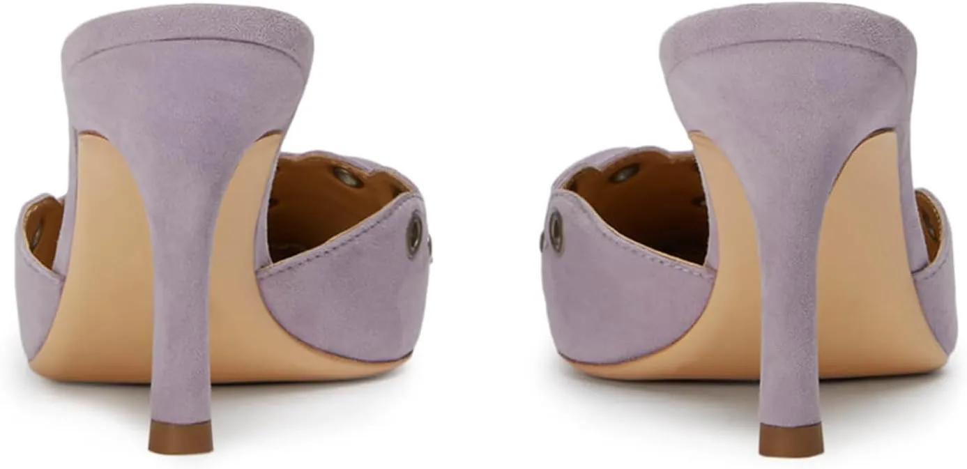 iadore Women's High Heel Mules, 3.2'' Closed Pointed Toe Bowknot Hollow-Out Slip-on Sandals with Antiqued Rivets Casual Office Dress Shoes