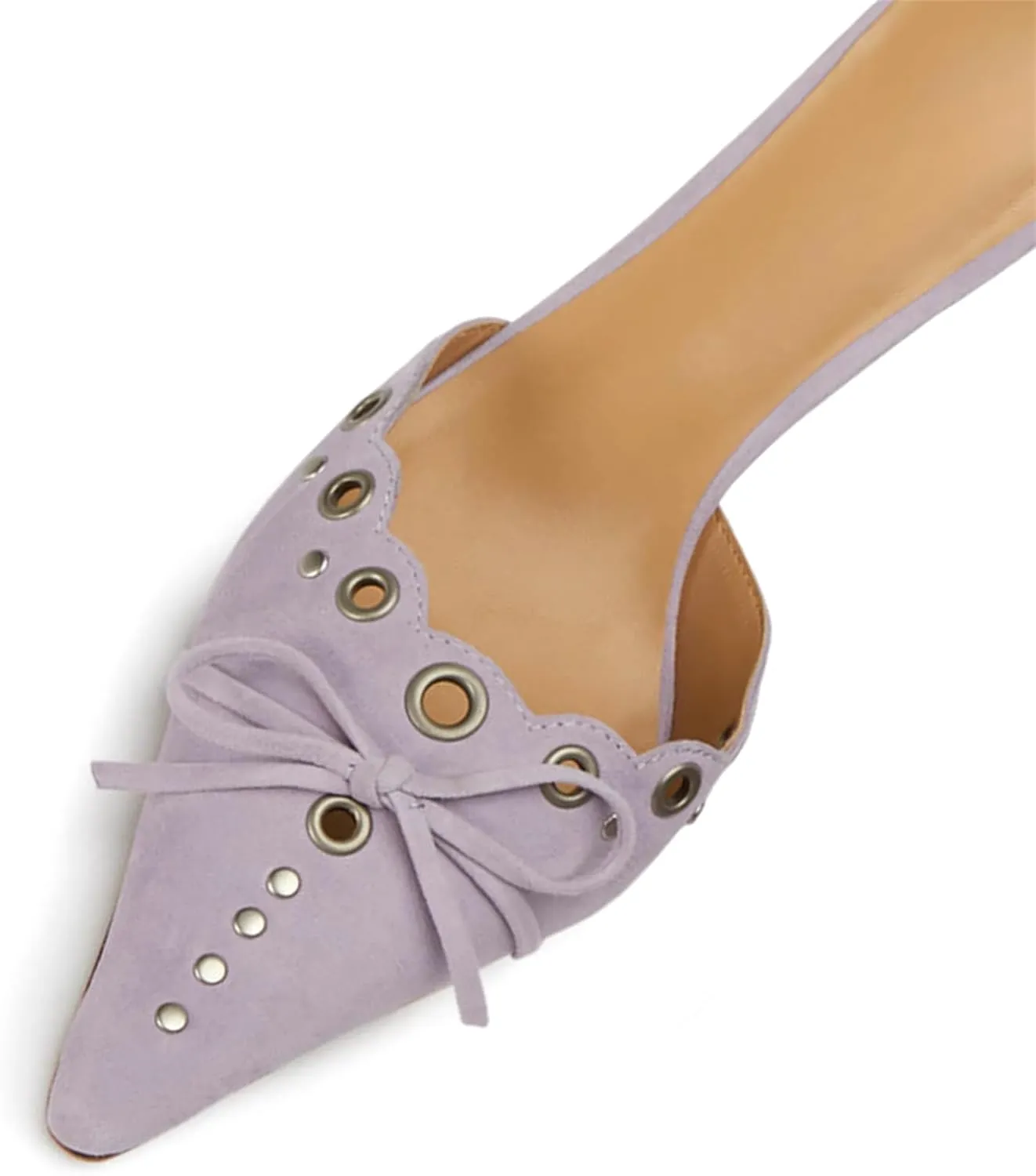 iadore Women's High Heel Mules, 3.2'' Closed Pointed Toe Bowknot Hollow-Out Slip-on Sandals with Antiqued Rivets Casual Office Dress Shoes