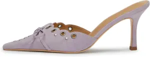 iadore Women's High Heel Mules, 3.2'' Closed Pointed Toe Bowknot Hollow-Out Slip-on Sandals with Antiqued Rivets Casual Office Dress Shoes