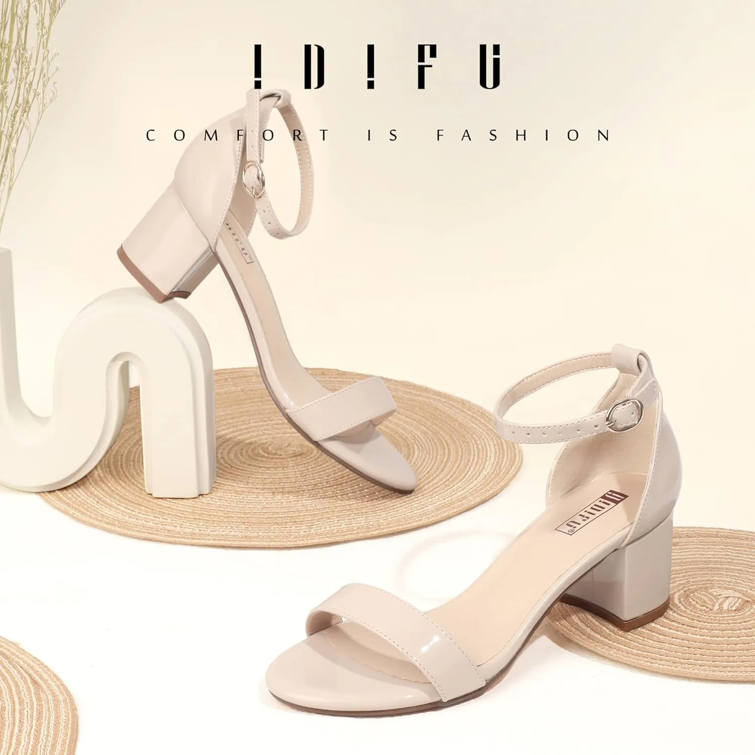 IDIFU Women's Cookie-LO Low Block Heels Chunky Sandals Ankle Strap Wedding Dress Pump Shoes