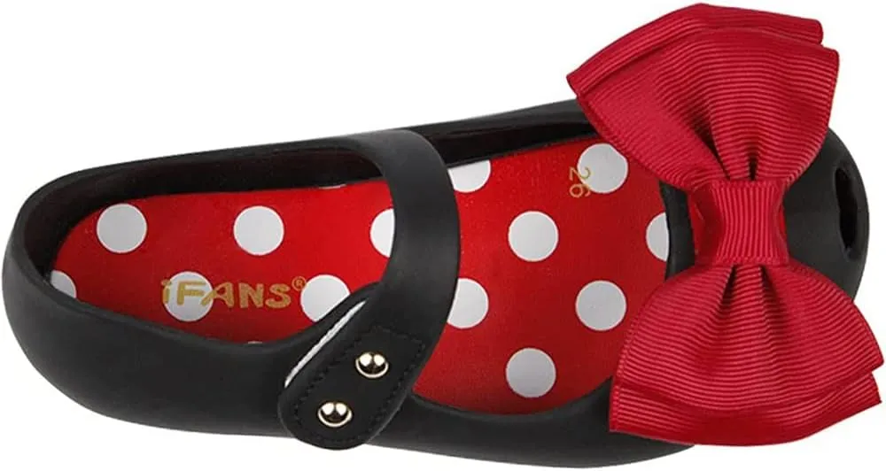 iFANS Girls Princess Mary Jane Cloth Bow Jelly Shoes Flats(Toddler Little Kids)