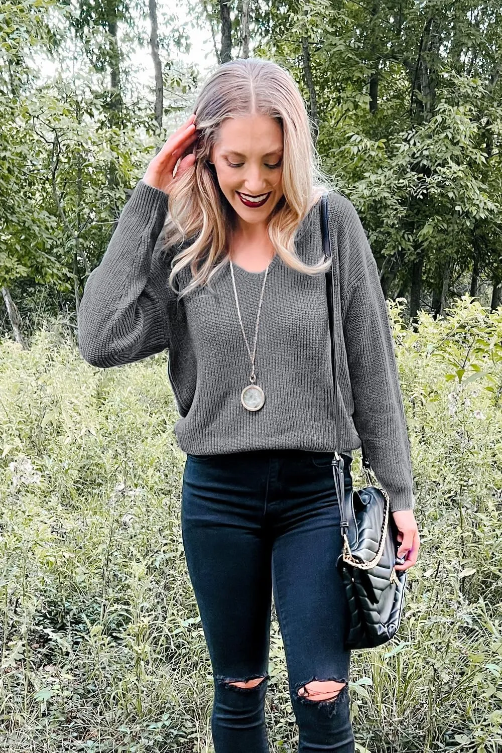 II ININ Women's Fall Sweater 2024 Long Sleeve Tops Fashion Outfits Trendy Casual V Neck Oversized Pullover Sweaters
