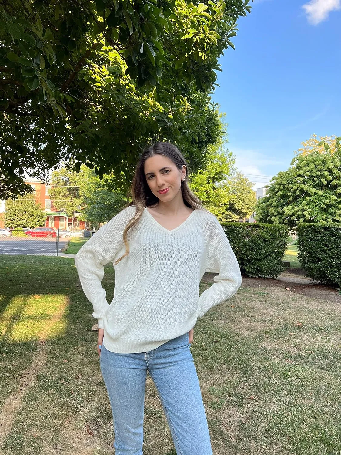 II ININ Women's Fall Sweater 2024 Long Sleeve Tops Fashion Outfits Trendy Casual V Neck Oversized Pullover Sweaters