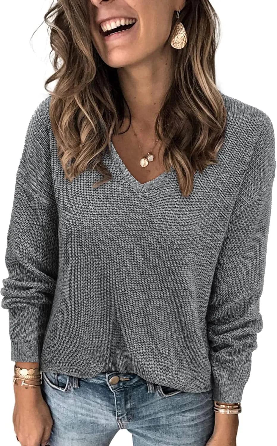 II ININ Women's Fall Sweater 2024 Long Sleeve Tops Fashion Outfits Trendy Casual V Neck Oversized Pullover Sweaters