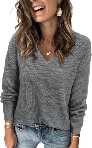 II ININ Women's Fall Sweater 2024 Long Sleeve Tops Fashion Outfits Trendy Casual V Neck Oversized Pullover Sweaters