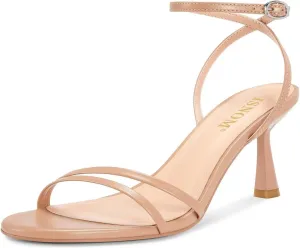 ISNOM Womens Sandals Round Toe Low Heels Strappy Ankle Strap Kitten Heel Comfort Dress Party Shoes