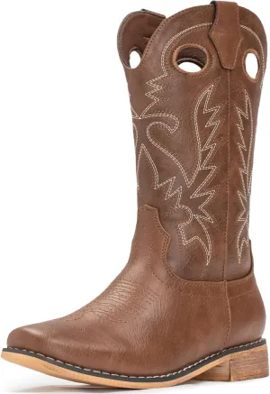 IUV Cowboy Boots for Boys Girls Western Square Toe Cowgirl Boots Mid Calf Riding Shoes (Toddler/Little Kid/Big Kid)