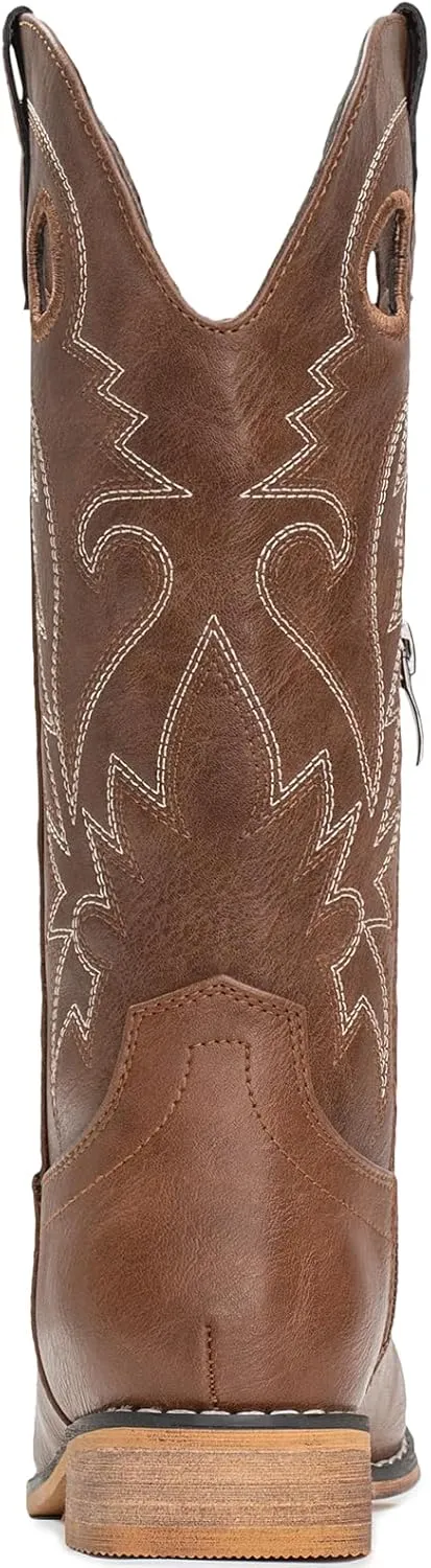 IUV Cowboy Boots for Boys Girls Western Square Toe Cowgirl Boots Mid Calf Riding Shoes (Toddler/Little Kid/Big Kid)