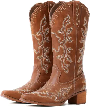 IUV Cowboy Boots For Women Western Boots Cowgirl Classic Fashion Embroidered Pointy Toe Boots
