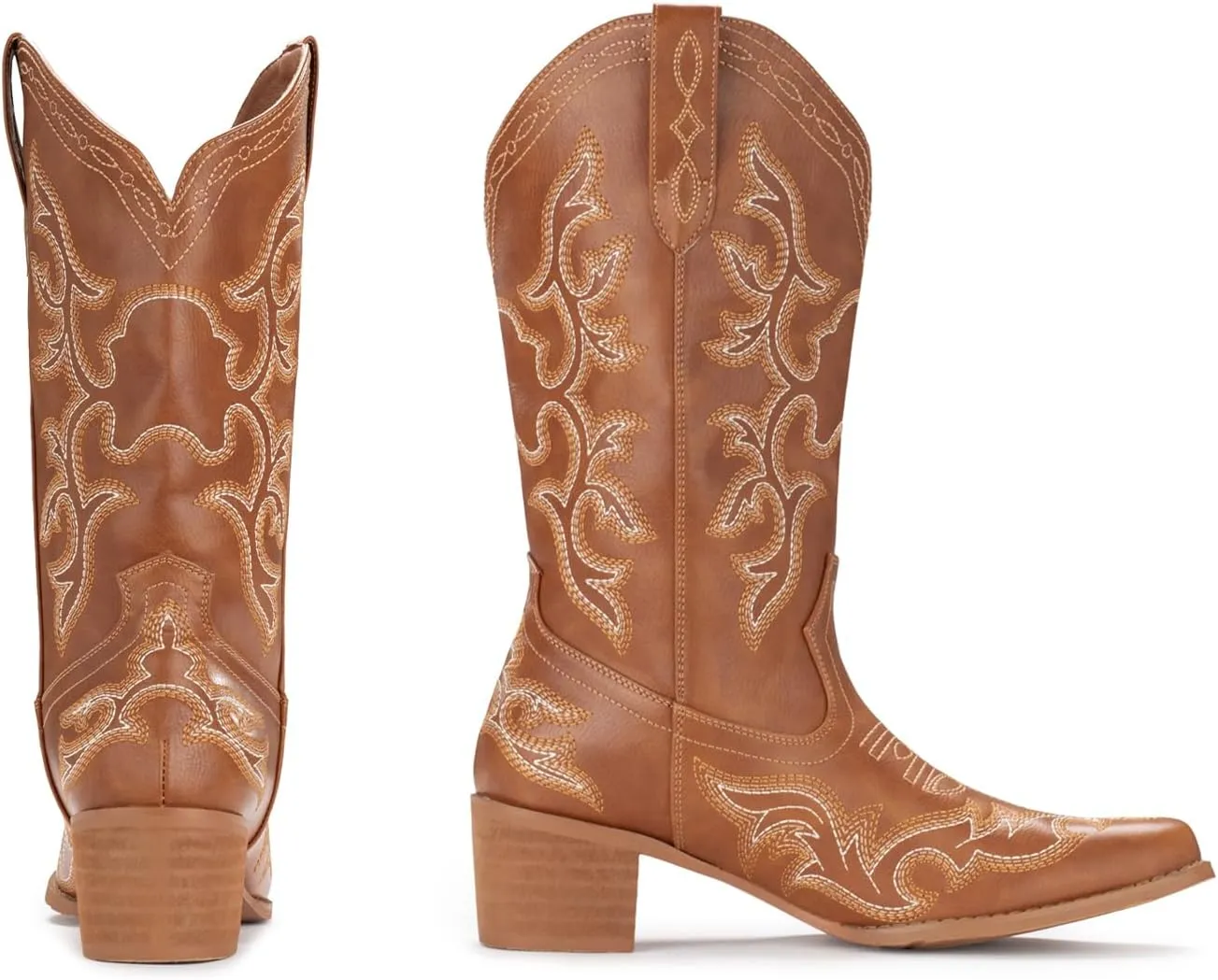 IUV Cowboy Boots For Women Western Boots Cowgirl Classic Fashion Embroidered Pointy Toe Boots