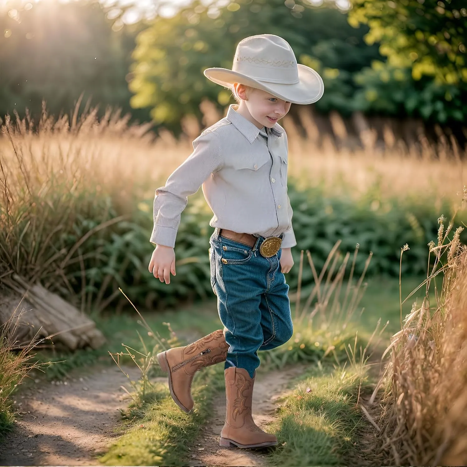 IUV Cowgirl Boots Cowboy Boots For Girls Boys Kids Toddler Fashion Western Boots Mid Calf Riding Shoes