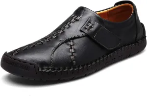 JEBU Men's Leather Slip-on Handmade Loafers Lightweight Classic Outdoors Casual Shoes