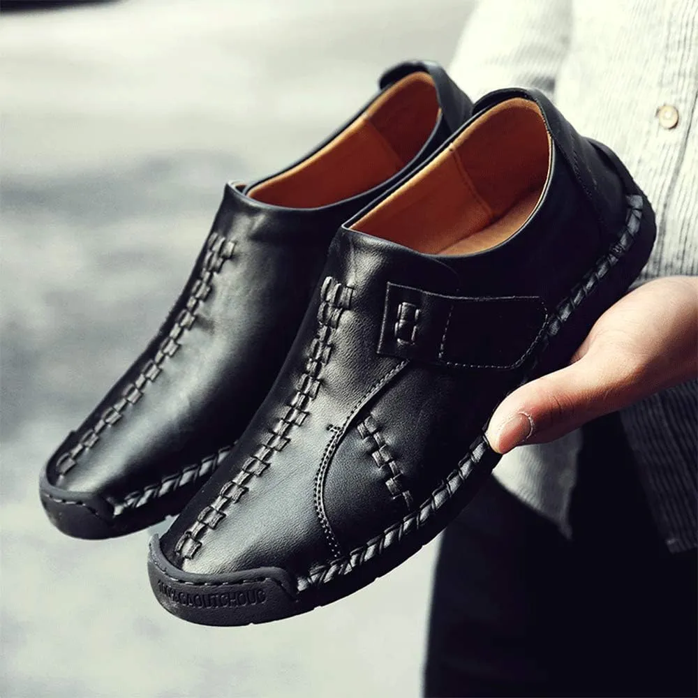 JEBU Men's Leather Slip-on Handmade Loafers Lightweight Classic Outdoors Casual Shoes