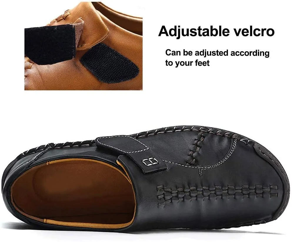 JEBU Men's Leather Slip-on Handmade Loafers Lightweight Classic Outdoors Casual Shoes
