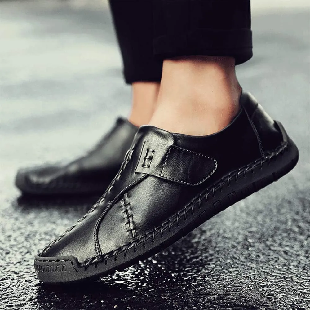JEBU Men's Leather Slip-on Handmade Loafers Lightweight Classic Outdoors Casual Shoes