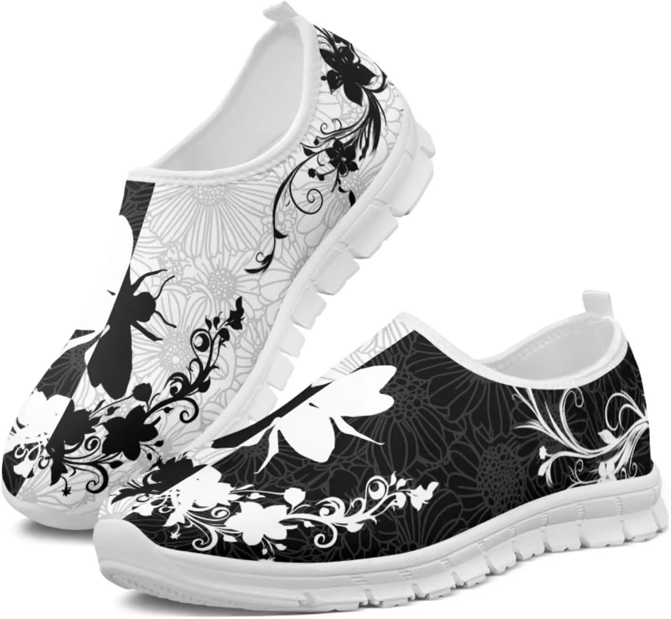 Jeiento Boho Floral Loafers for Women Slip on Shoes Flats Shoes Cozy Work Shoes