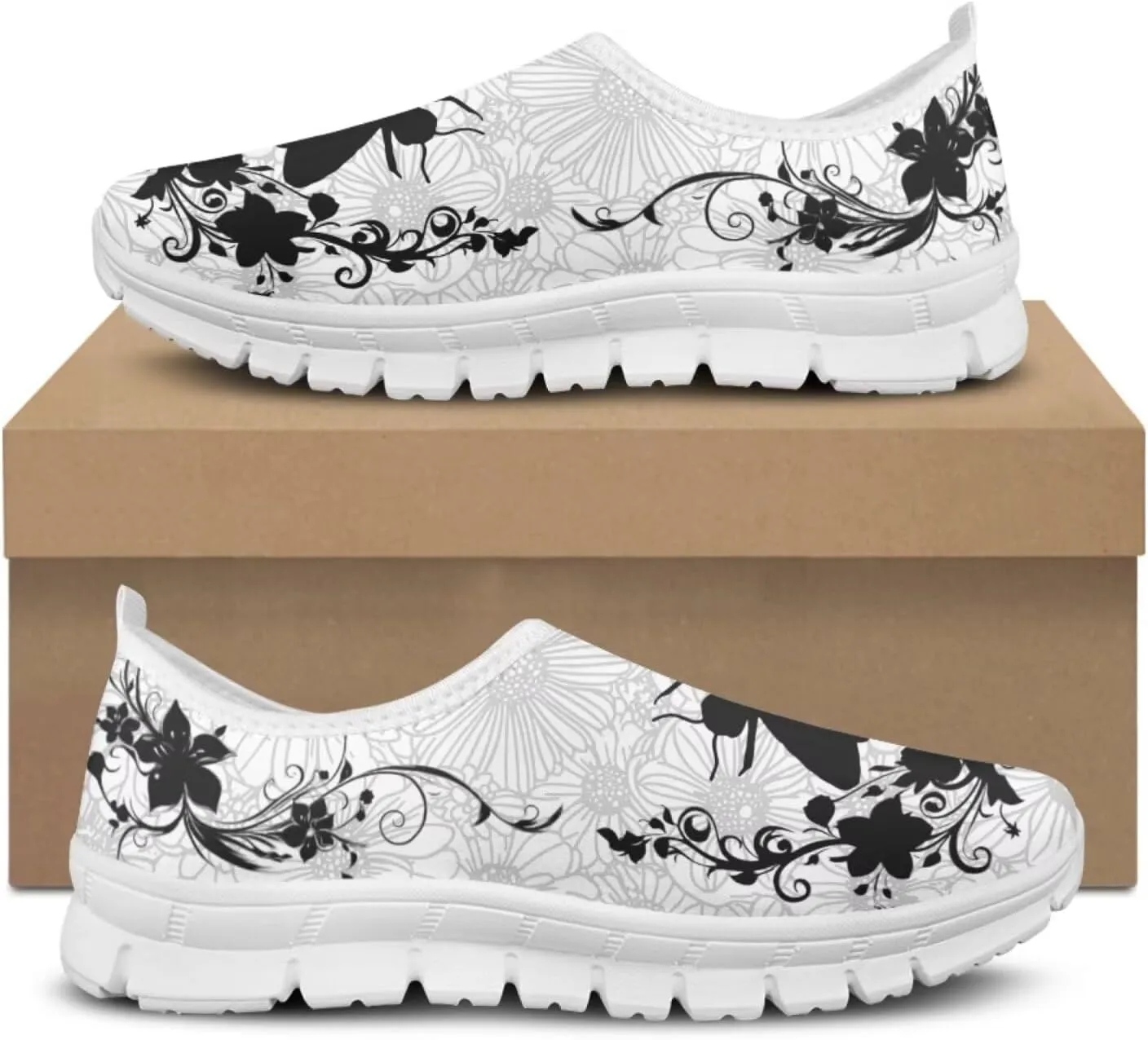Jeiento Boho Floral Loafers for Women Slip on Shoes Flats Shoes Cozy Work Shoes