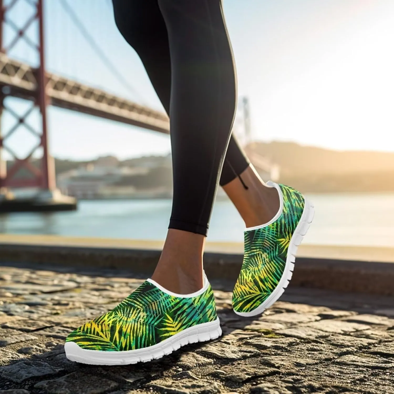 Jeiento Tropical Style Slip-On Loafers for Women Casual Shoes Outdoor Mesh Workout Sneakers