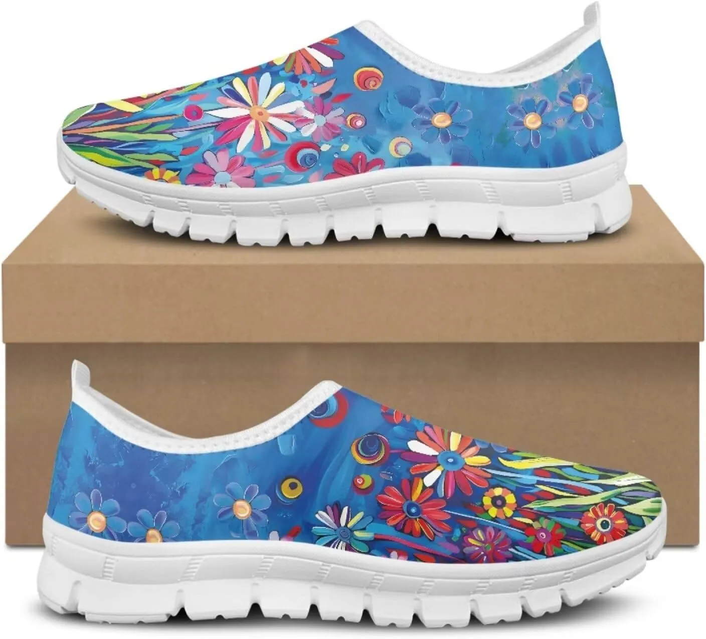 Jeiento Yellow Sunflowers Butterfly Loafers for Women Slip on Casual Walking Shoes