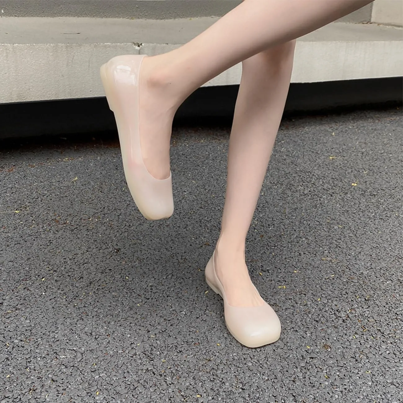 Jelly Ballet Flats for Women PVC Hollowed Jelly Slip On Ballerina Shoes