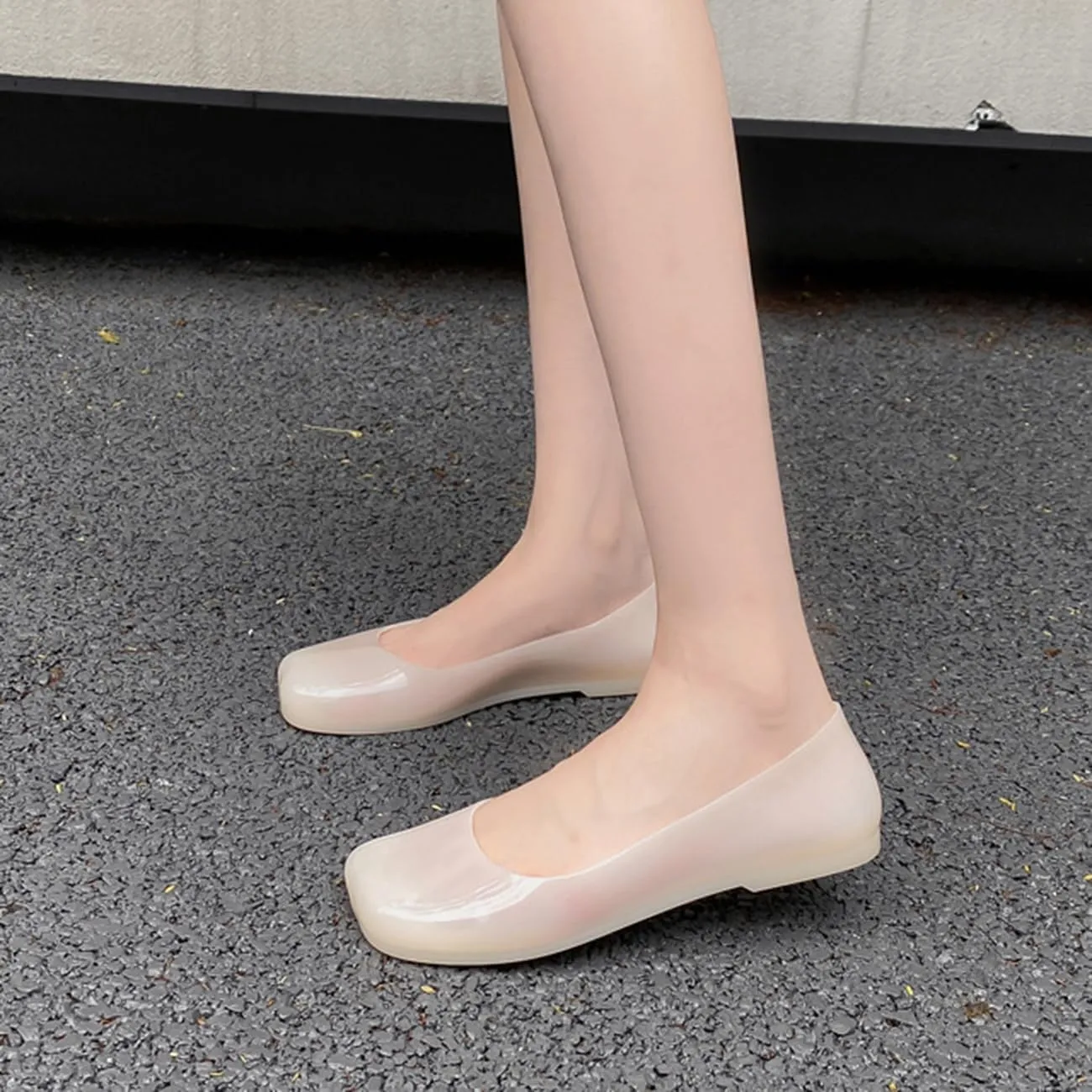 Jelly Ballet Flats for Women PVC Hollowed Jelly Slip On Ballerina Shoes