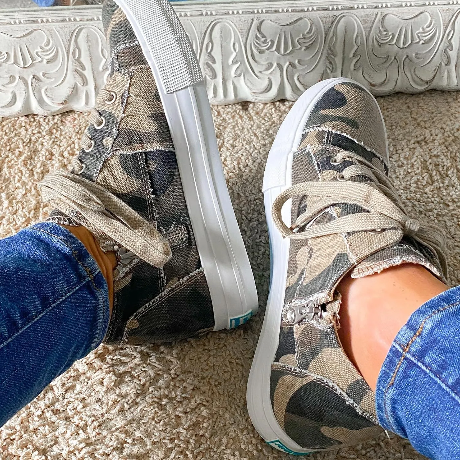 JENN ARDOR Wedge Sneakers for Women Fashion Canvas Shoes Casual Platform Hidden Heel Womens Slip On Sneaker Non Slip Side Zipper