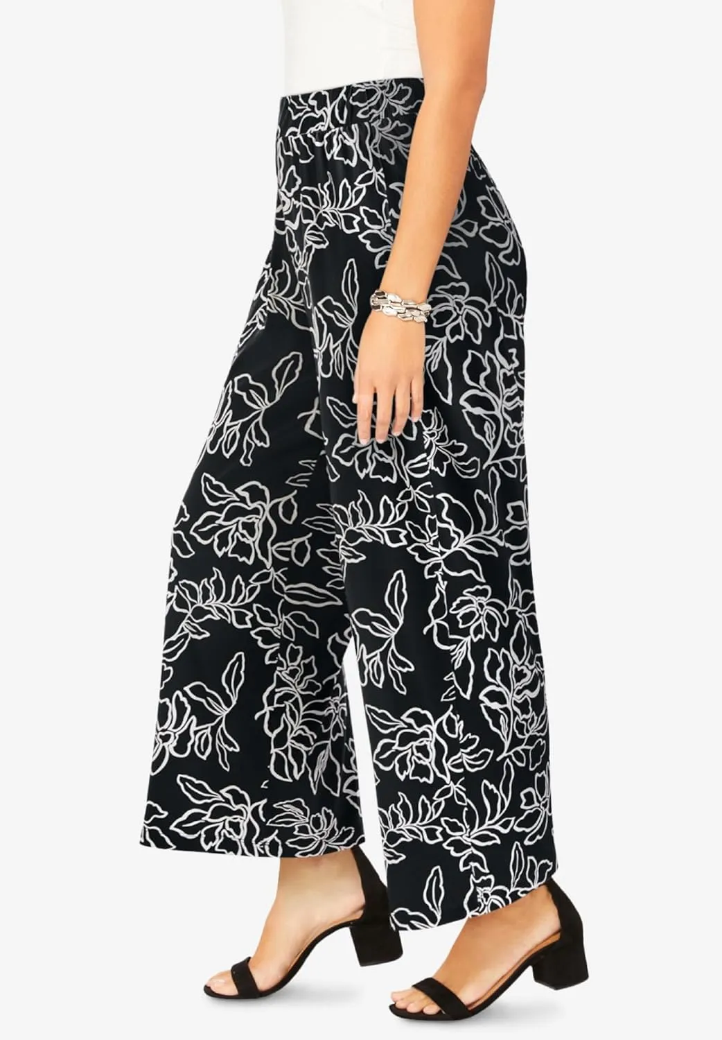Jessica London Women's Plus Size Knit Palazzo Pant Wide Leg Stretch Dress Pants