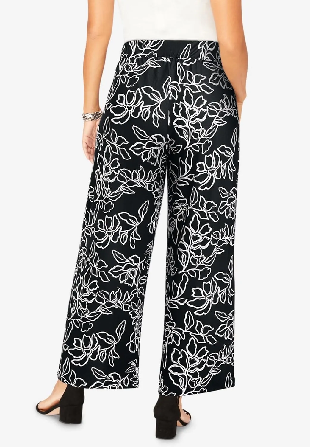 Jessica London Women's Plus Size Knit Palazzo Pant Wide Leg Stretch Dress Pants
