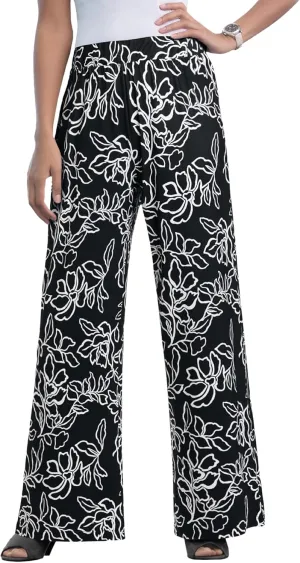 Jessica London Women's Plus Size Knit Palazzo Pant Wide Leg Stretch Dress Pants