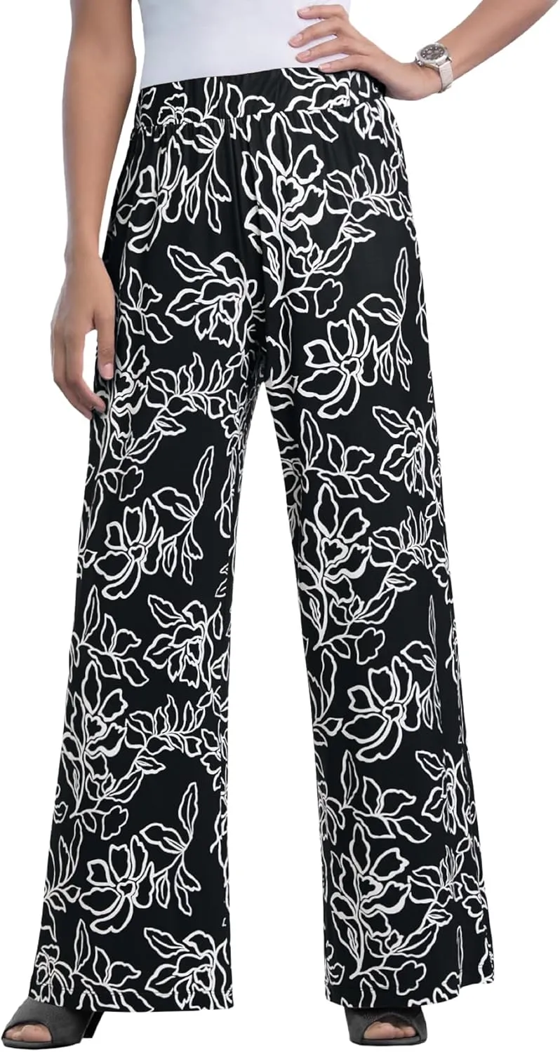 Jessica London Women's Plus Size Knit Palazzo Pant Wide Leg Stretch Dress Pants