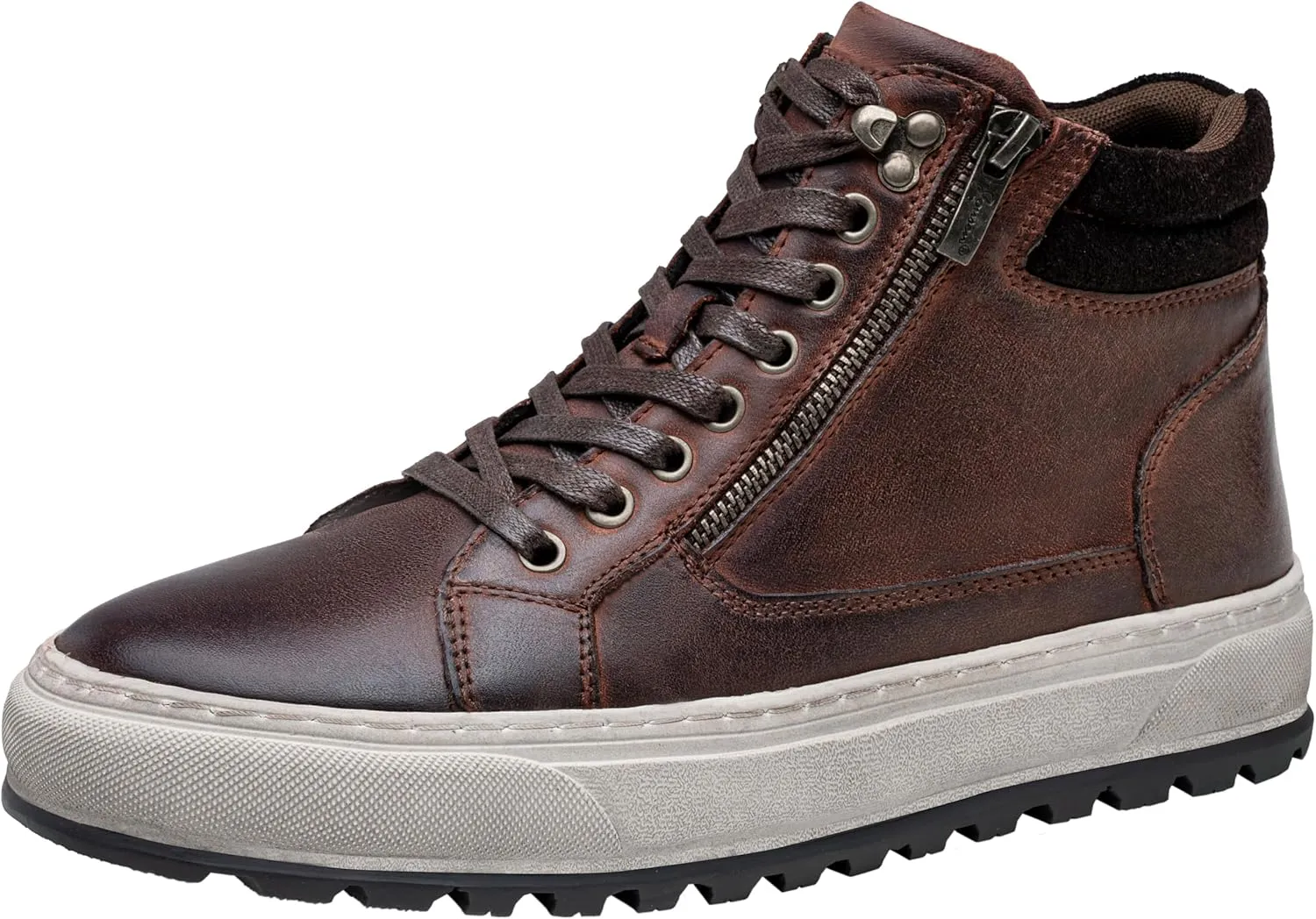 Jousen Mens Casual Shoes Leather High Top Fashion Sneakers for Men