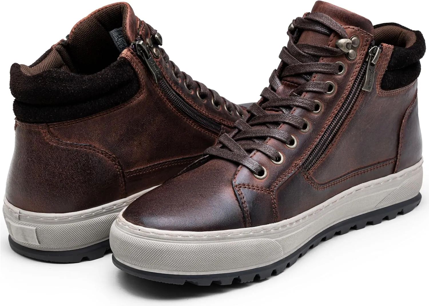 Jousen Mens Casual Shoes Leather High Top Fashion Sneakers for Men
