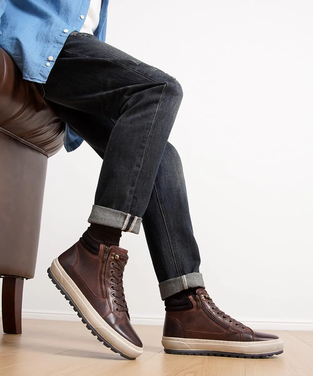 Jousen Mens Casual Shoes Leather High Top Fashion Sneakers for Men