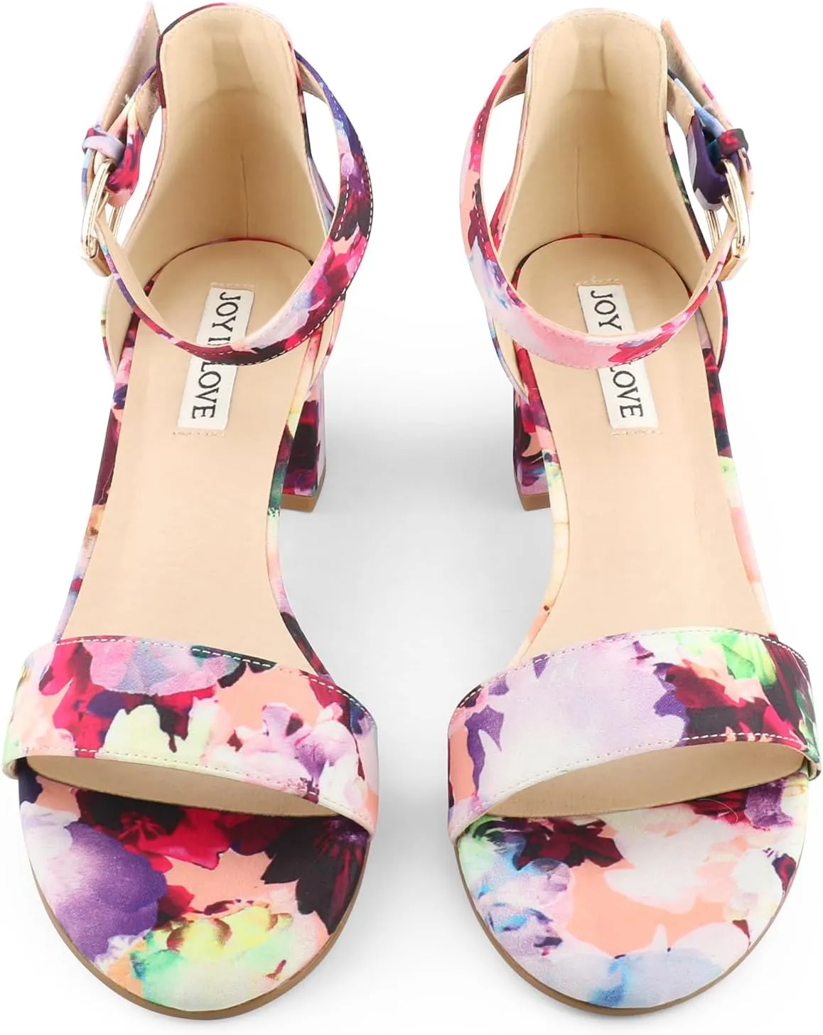 JOY IN LOVE Women's Chunky Low Heels Ankle Strap Open Toe Block Heel Sandals