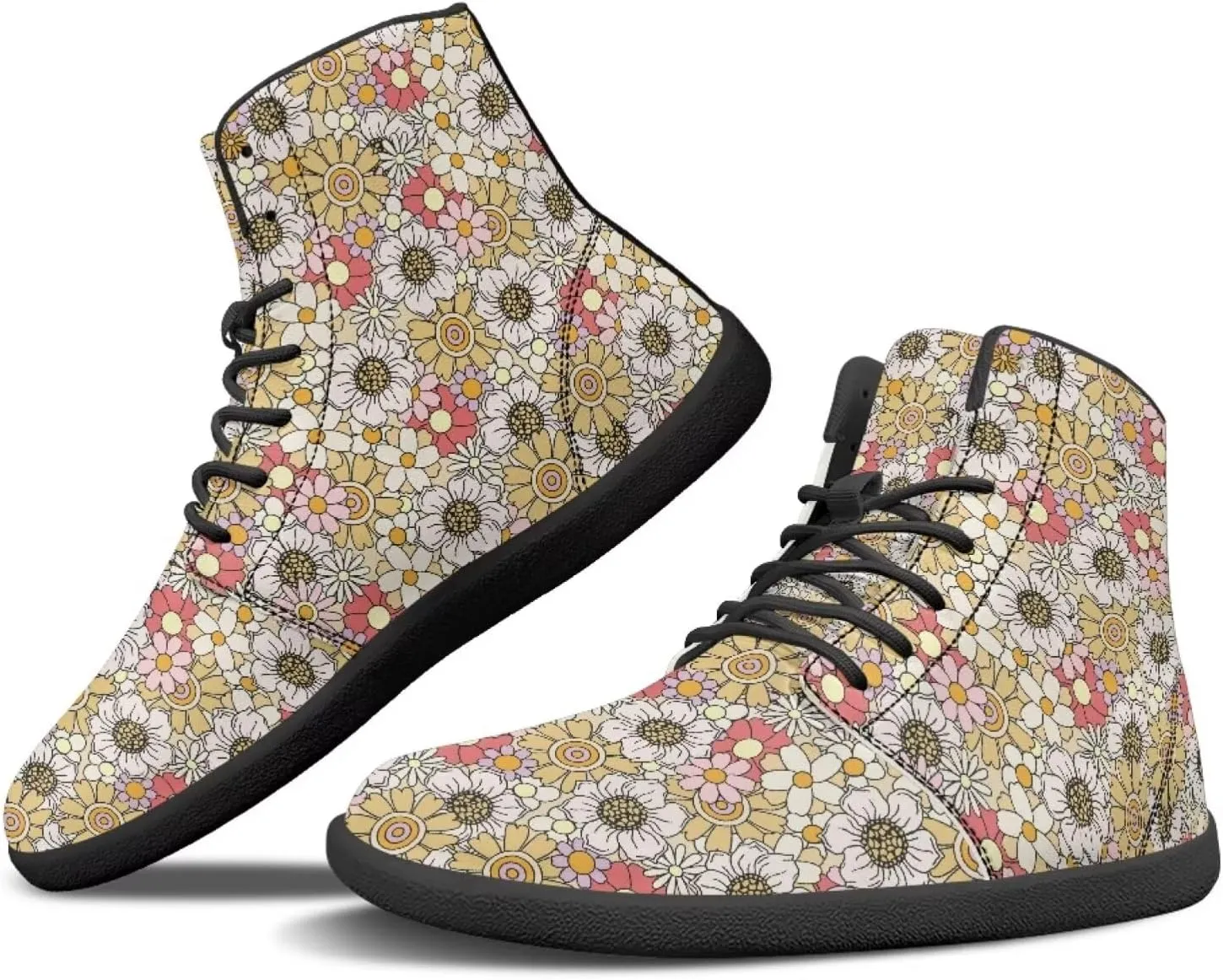 JoyLamoria Unisex High Top Sneakers Mandala Style Leather Shoes Lace-up Comfortable Casual Fashion Sneakers