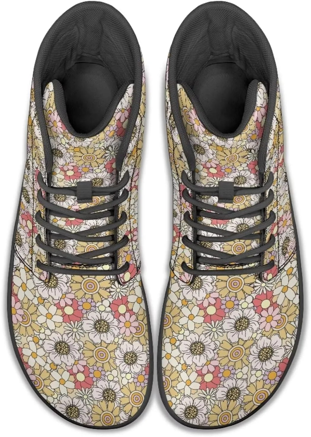 JoyLamoria Unisex High Top Sneakers Mandala Style Leather Shoes Lace-up Comfortable Casual Fashion Sneakers