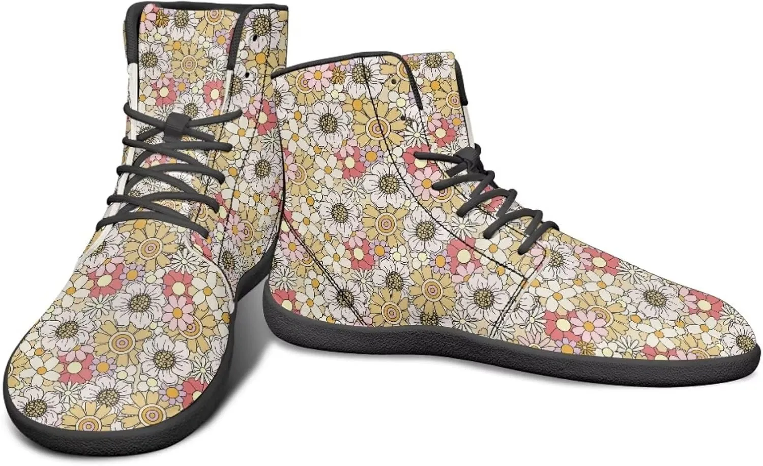 JoyLamoria Unisex High Top Sneakers Mandala Style Leather Shoes Lace-up Comfortable Casual Fashion Sneakers