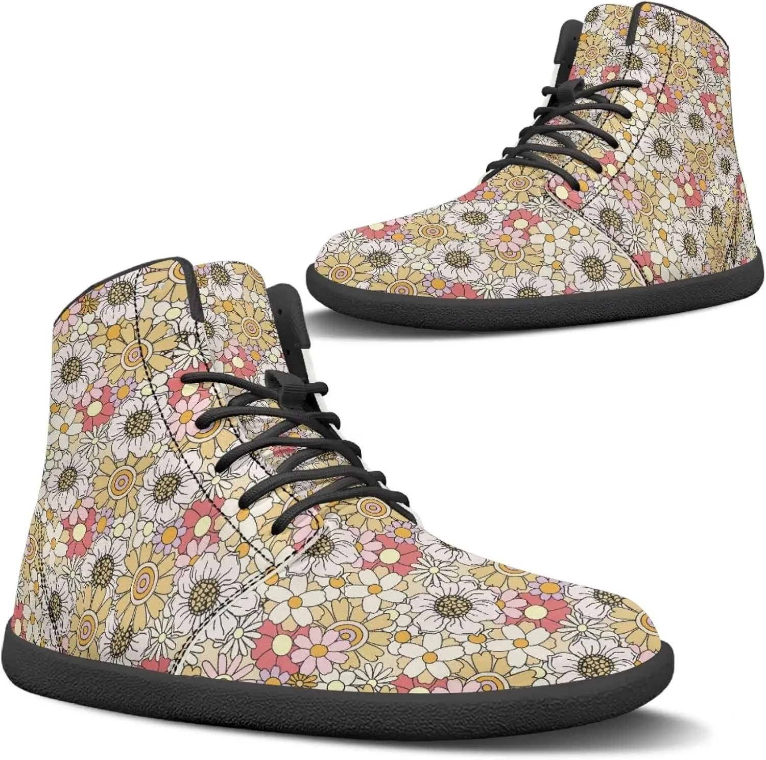 JoyLamoria Unisex High Top Sneakers Mandala Style Leather Shoes Lace-up Comfortable Casual Fashion Sneakers