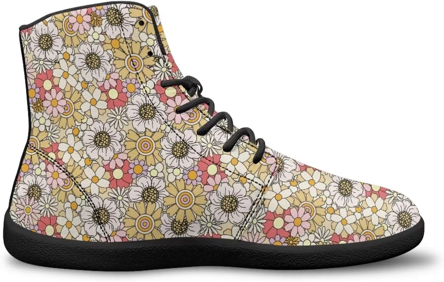 JoyLamoria Unisex High Top Sneakers Mandala Style Leather Shoes Lace-up Comfortable Casual Fashion Sneakers